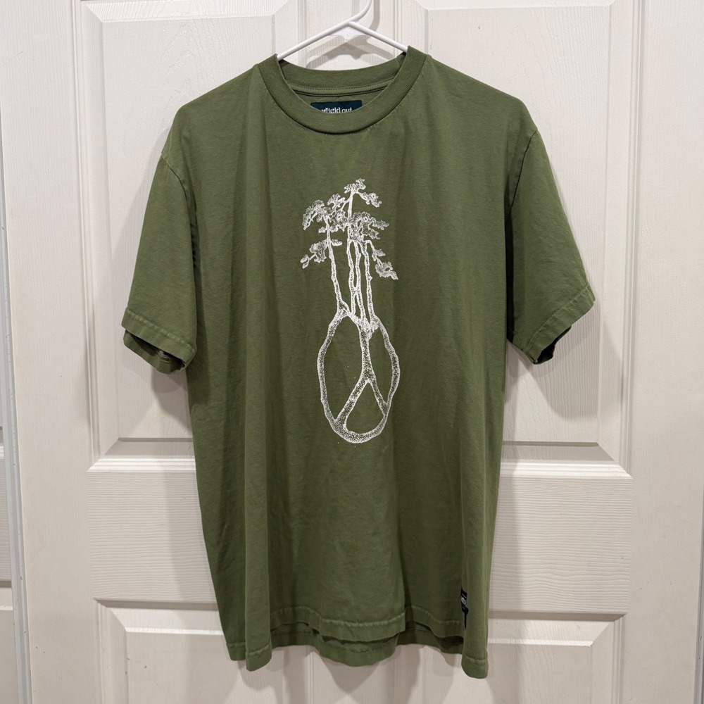 Afield Out Mens Peace Tree Graphic T-Shirt Olive Green BTSA-021-TUB Size M